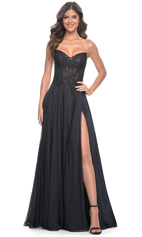 La Femme 32311 Sweetheart Lace Sheer Bodice Prom Dress
