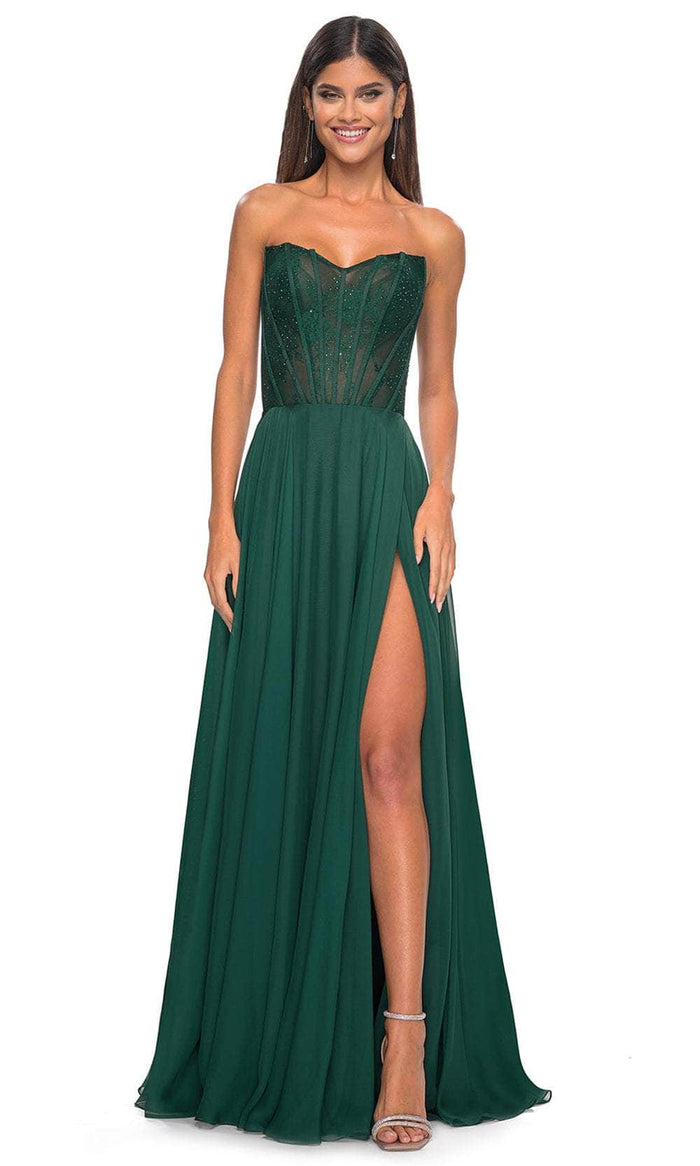 La Femme 32311 Sweetheart Lace Sheer Bodice Prom Dress