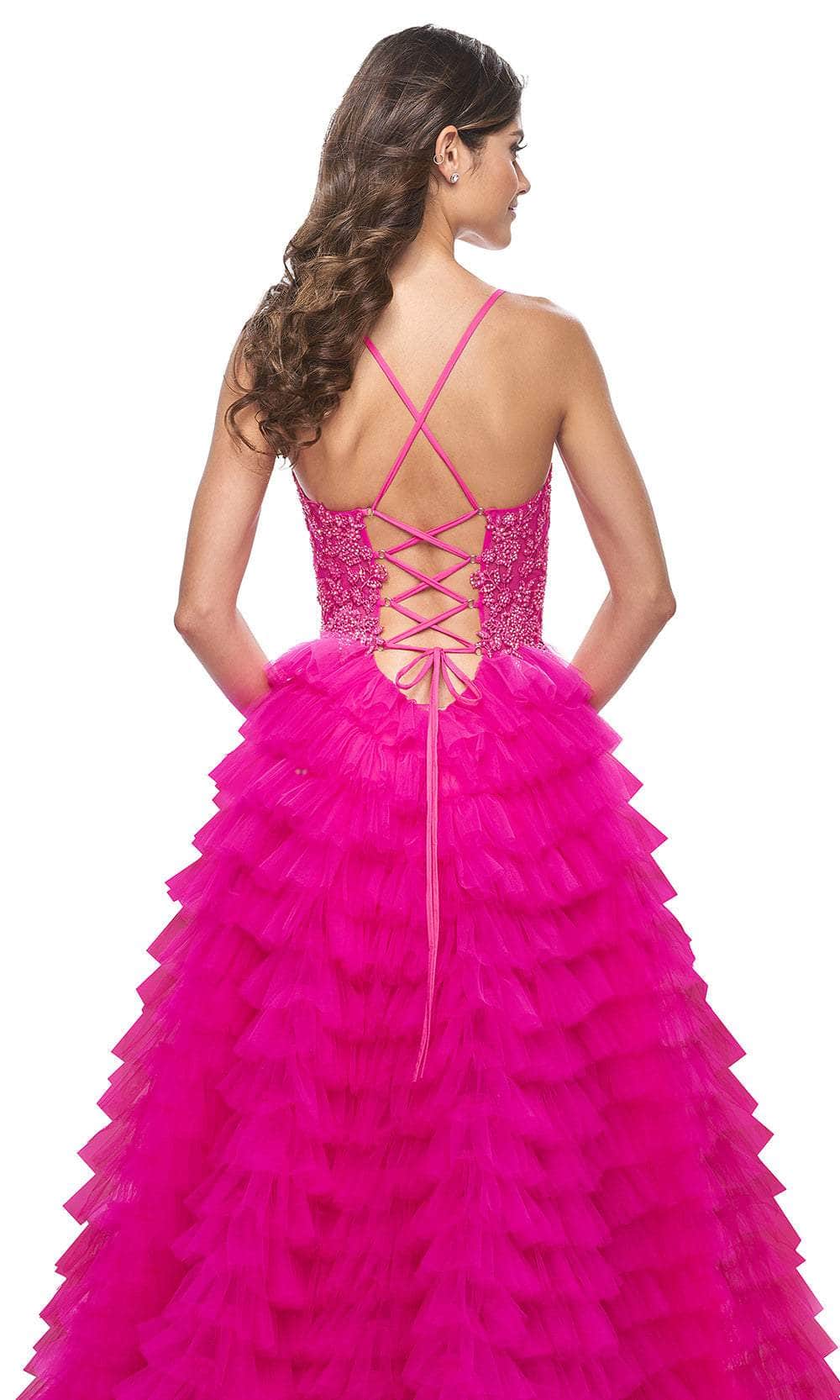 La Femme 32334 Lace Applique Ruffled A-Line Prom Gown