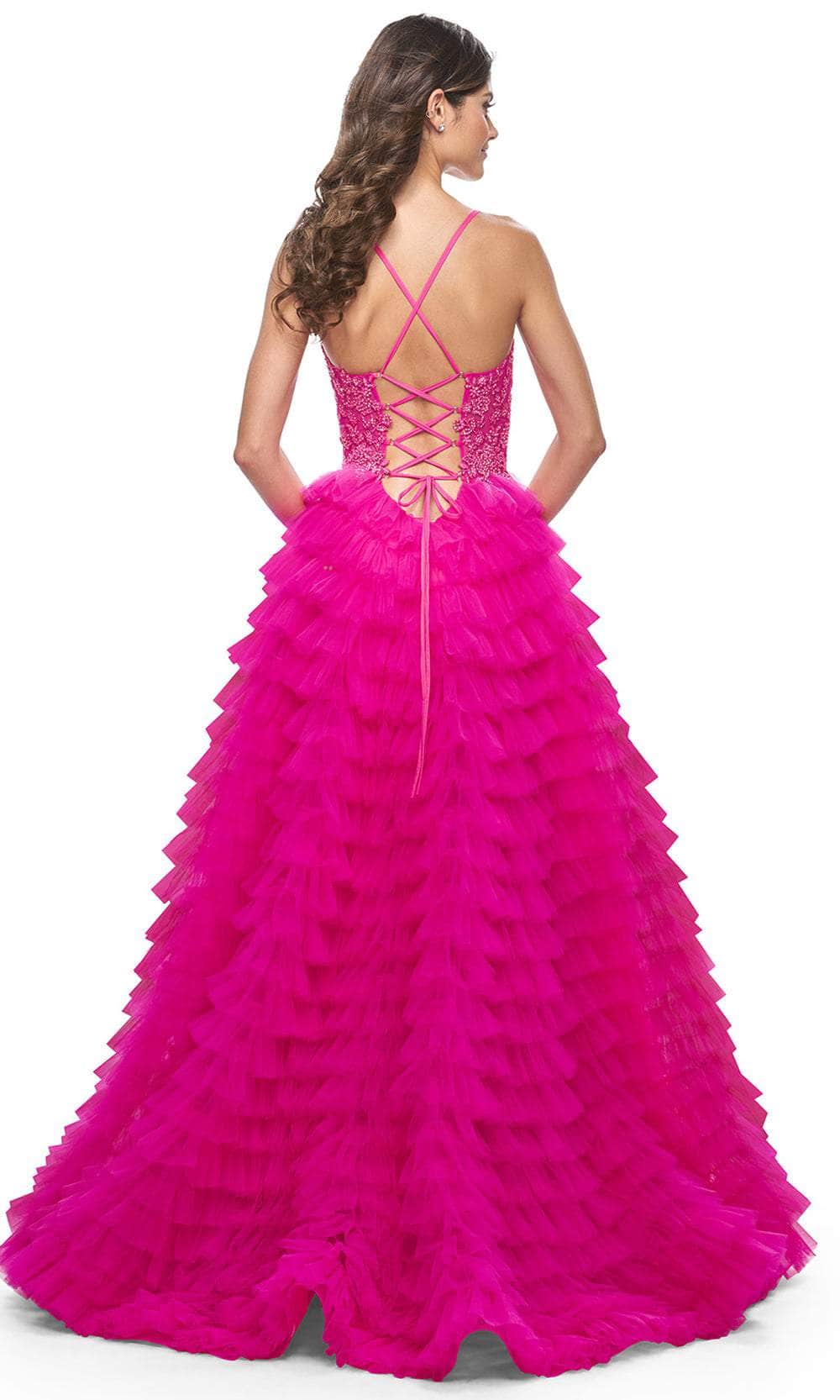 La Femme 32334 Lace Applique Ruffled A-Line Prom Gown