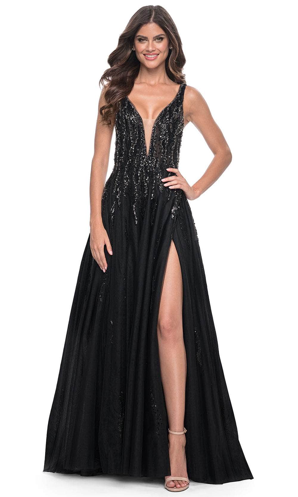 La Femme 32345 Plunging V-Neck Rhinestone Embellished Prom Gown – SuitUSA