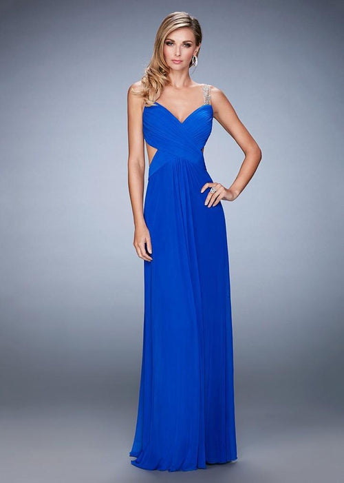 La Femme 22304 Ruched V-Neck Column Evening Gown