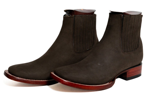 Los Altos Men's Boot Wide Square Toe Nobuck Dark Tabacco (Black) - Nobuck Black