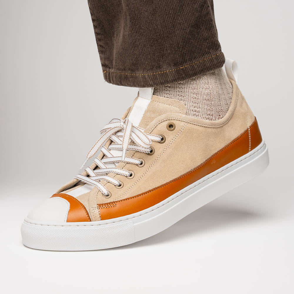 Zelli Lando Sueded Goatskin Sneakers in Taupe | Made in Italy