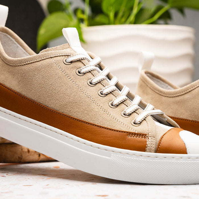 Zelli Lando Sueded Goatskin Sneakers in Taupe | Made in Italy