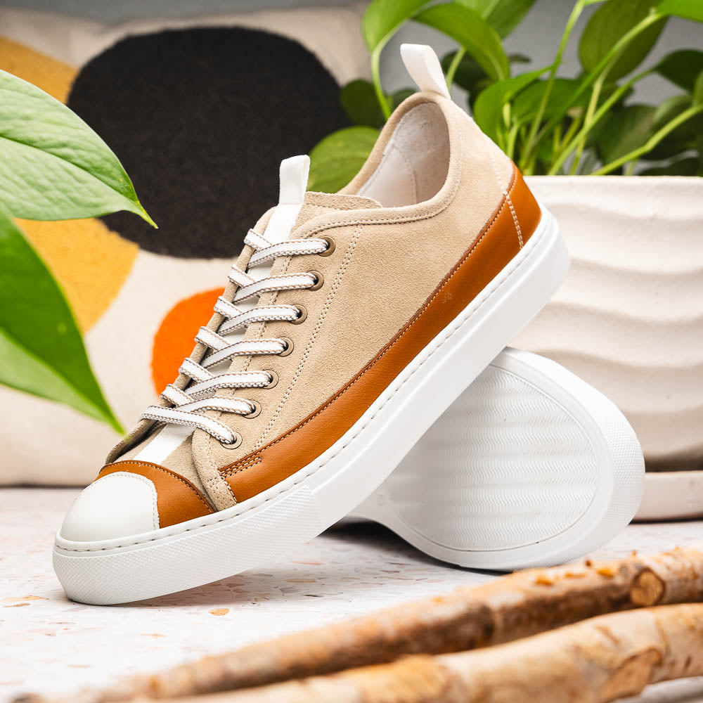 Zelli Lando Sueded Goatskin Sneakers in Taupe | Made in Italy