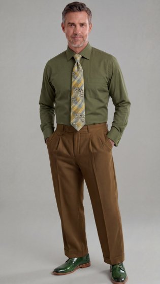 Mens Wide Leg Pants Classic Fit Pleated Pants in Color "Bronze" 20.5 inch bottom Pants come lined to the knee. – SuitUSA