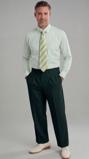 Mens Wide Leg Pants Classic Fit Pleated Pants in Color "Hunter Green" 20.5 inch bottom Pants come lined to the knee. – SuitUSA