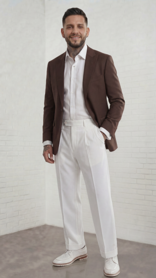 Mens Wide Leg Pants Classic Fit Pleated Pants in Color "White" 20.5 inch bottom Pants come lined to the knee. – SuitUSA