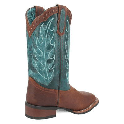 Laredo Women's Faye Broad Square Toe Leather Boots - Brown / Turquoise 3116