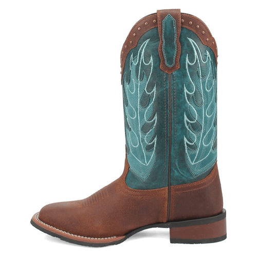 Laredo Women's Faye Broad Square Toe Leather Boots - Brown / Turquoise 3116 by Laredo Boots