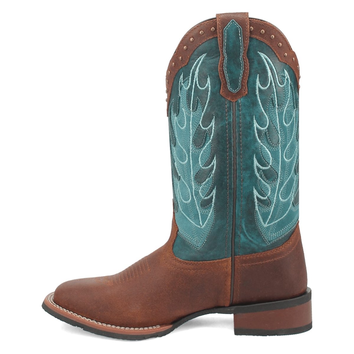 Laredo Women's Faye Broad Square Toe Leather Boots - Brown / Turquoise 3116 by Laredo Boots