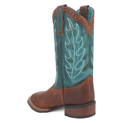Laredo Women's Faye Broad Square Toe Leather Boots - Brown / Turquoise 3116 by Laredo Boots