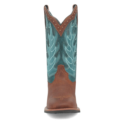 Laredo Women's Faye Broad Square Toe Leather Boots - Brown / Turquoise 3116 by Laredo Boots