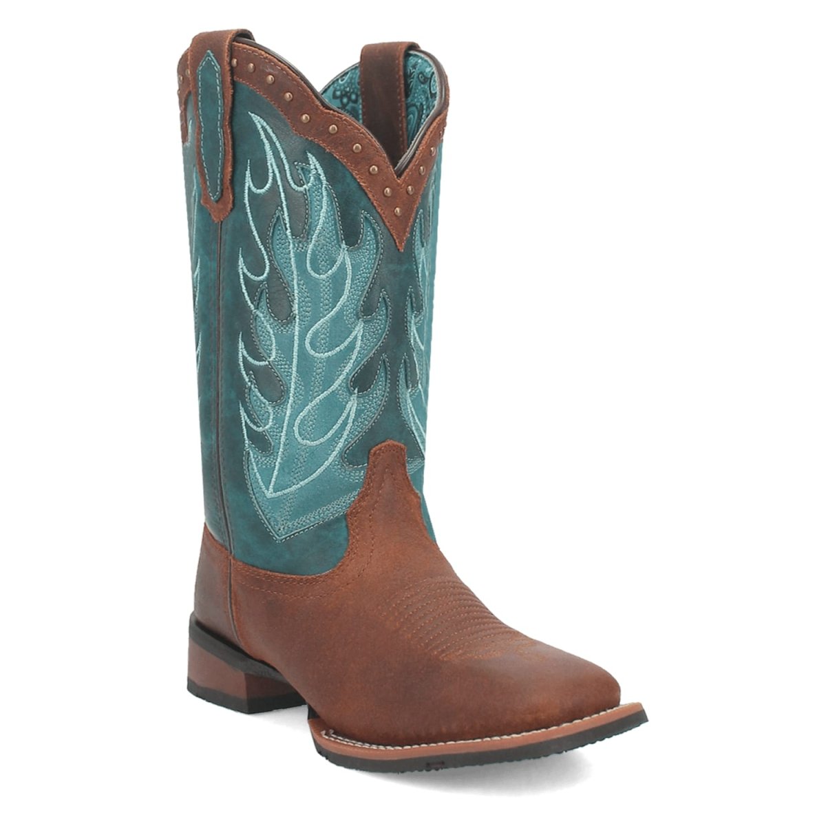 Laredo Women's Faye Broad Square Toe Leather Boots - Brown / Turquoise 3116 – SuitUSA