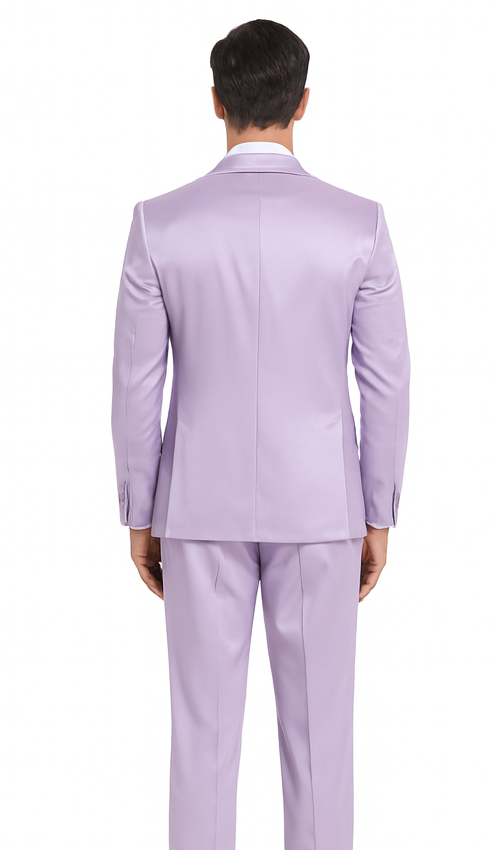 Lavender Satin 3 Piece Slim Fit Tazzio Men's Suit with Peak Lapel Jacket – Modern Design