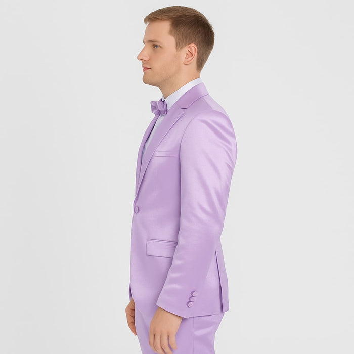 Lavender Satin Tuxedo Set - 4-Piece Statement for Weddings & Proms by Tazzio