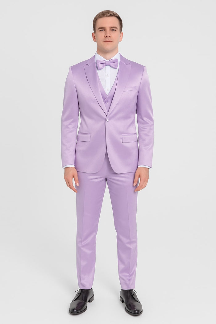 Lavender Satin Tuxedo Set - 4-Piece Statement for Weddings & Proms by Tazzio