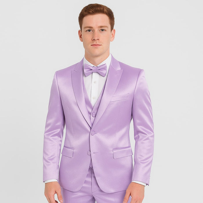 Lavender Satin Tuxedo Set - 4-Piece Statement for Weddings & Proms by Tazzio