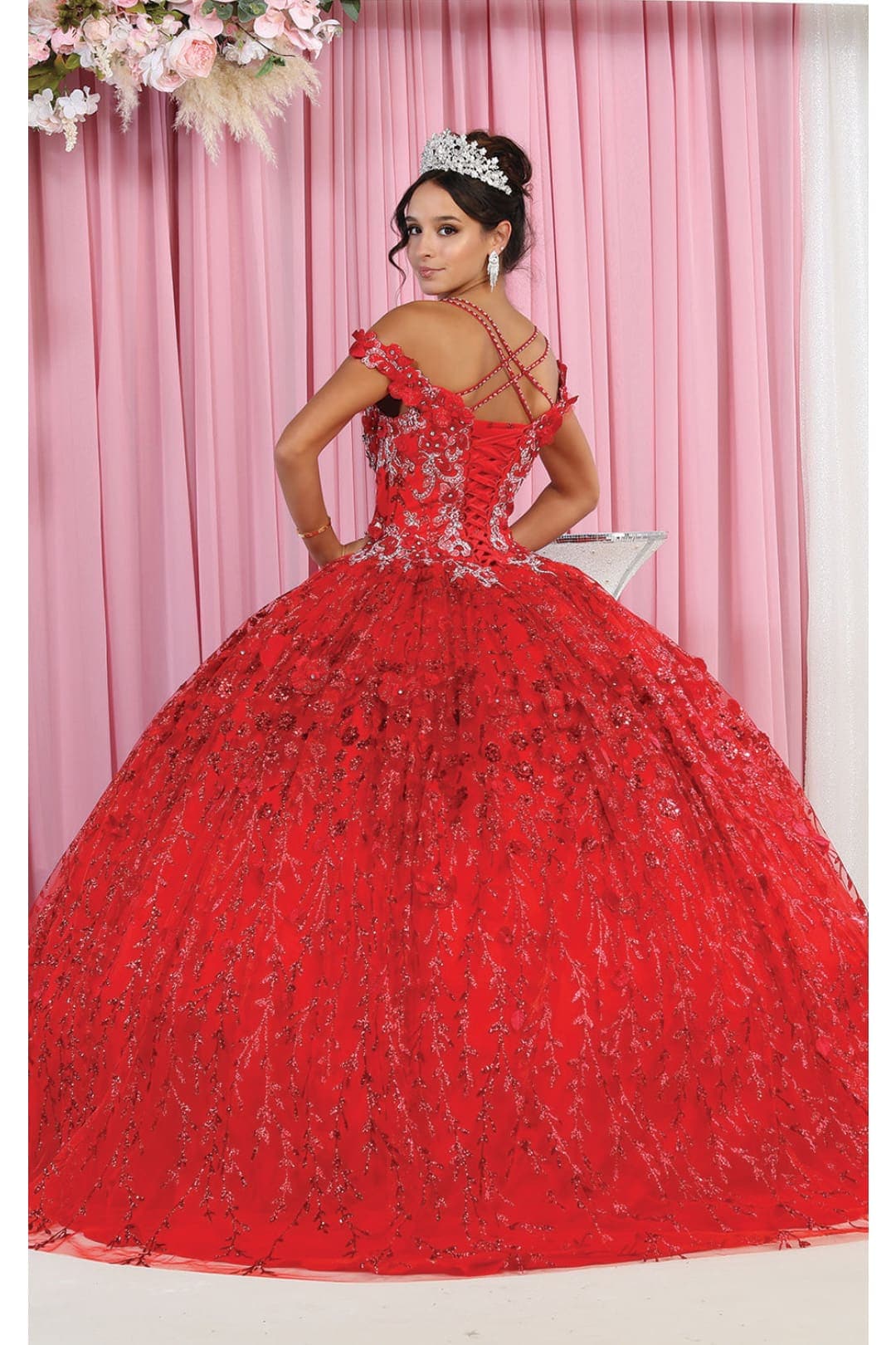 Layla K LK172 Cold Shoulder 3D Floral Ball Gown