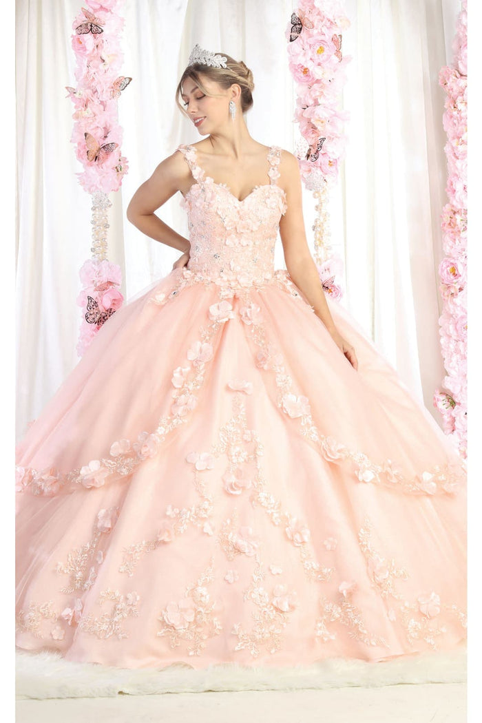 Layla K LK177 Strapless Sweetheart Floral Applique Ball Gown - ROSE GOLD / 4