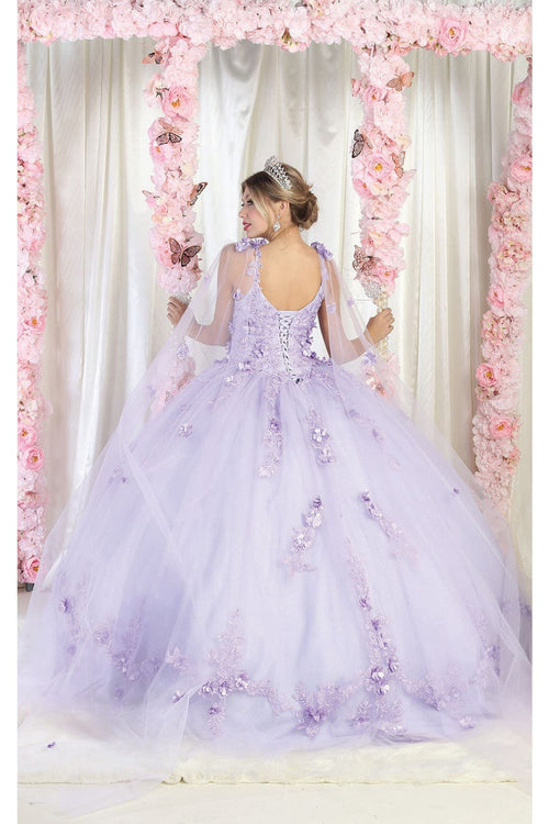 Layla K LK185 Side Cape Sleeve Quince Gown
