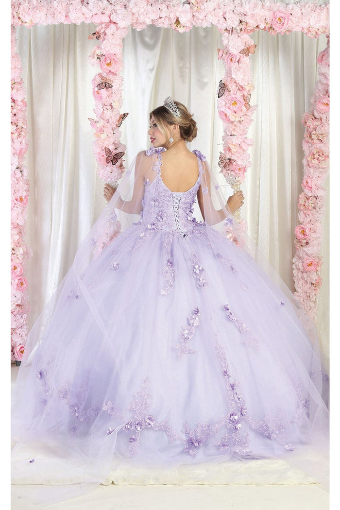 Layla K LK185 Side Cape Sleeve Quince Gown