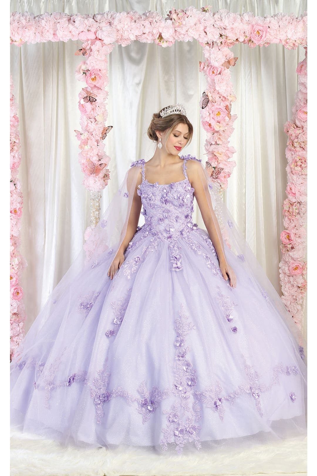 Layla K LK185 Side Cape Sleeve Quince Gown