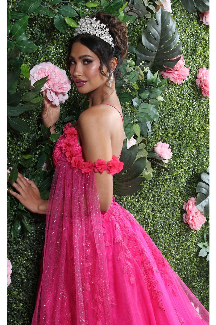 Layla K LK191 Strappy Back Cape Sleeves Beauty Pageant Ball Gown - Dress