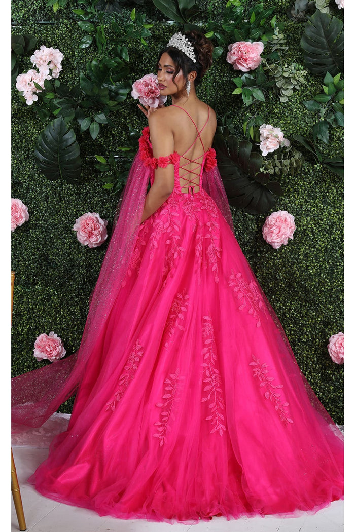 Layla K LK191 Strappy Back Cape Sleeves Beauty Pageant Ball Gown - Dress