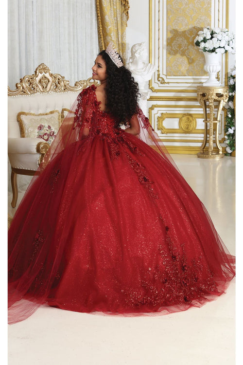 La Merchandise LA214 Cape Sleeves Glitter Corset Quinceanera Gown - Dress