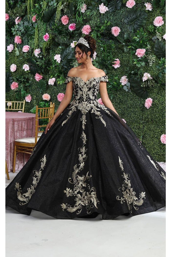 Layla K LK219 Off Shoulder Corset Back Embroidery Quince Gown - Dress