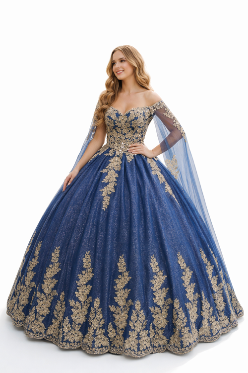 Layla K LK221 Cape Sleeves Corset Embroidered Quinceañera Ball Gown