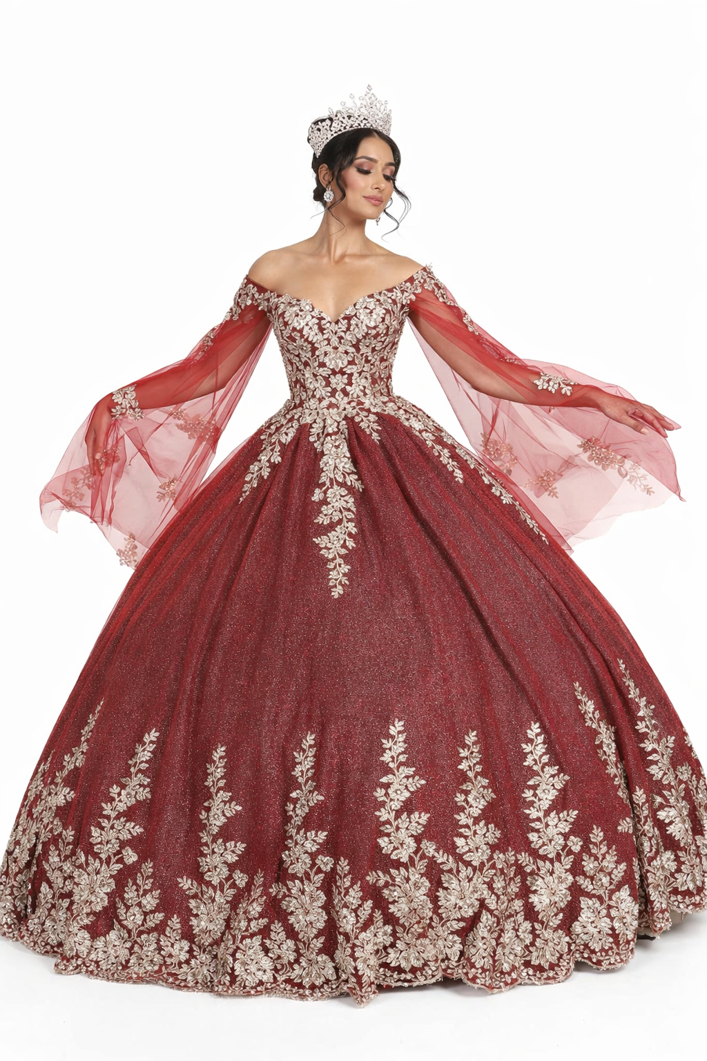 Layla K LK221 Cape Sleeves Corset Embroidered Quinceañera Ball Gown