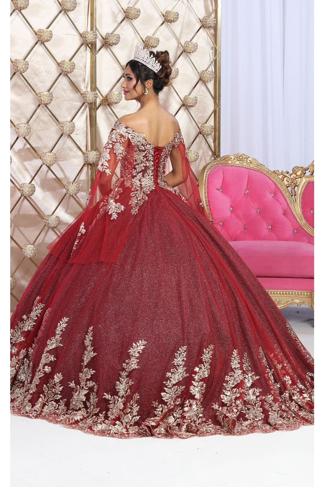 Layla K LK221 Cape Sleeves Corset Embroidered Quinceañera Ball Gown