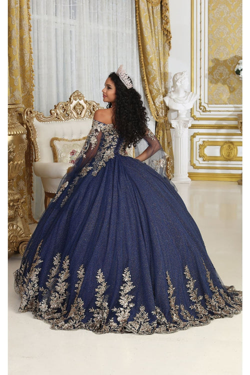 Layla K LK221 Cape Sleeves Corset Embroidered Quinceañera Ball Gown
