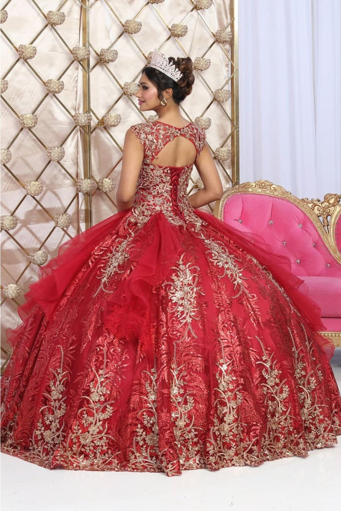 Layla K LK231 Glitter Tulle Gold Embroidered Prom Ball Gown - Dress