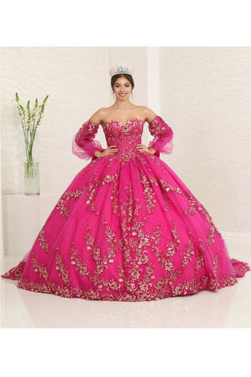 Layla K LK251 Sweetheart Embroidered Cape Quinceanera Gown - MAGENTA / 2 - Dress