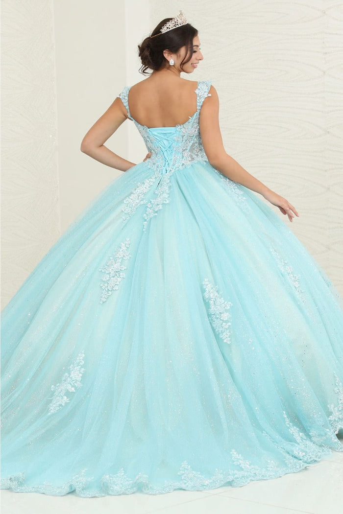 Layla K LK253 Floral Sheer Corset Glitter Tiffany/BlueNude Ball Gown - Dress