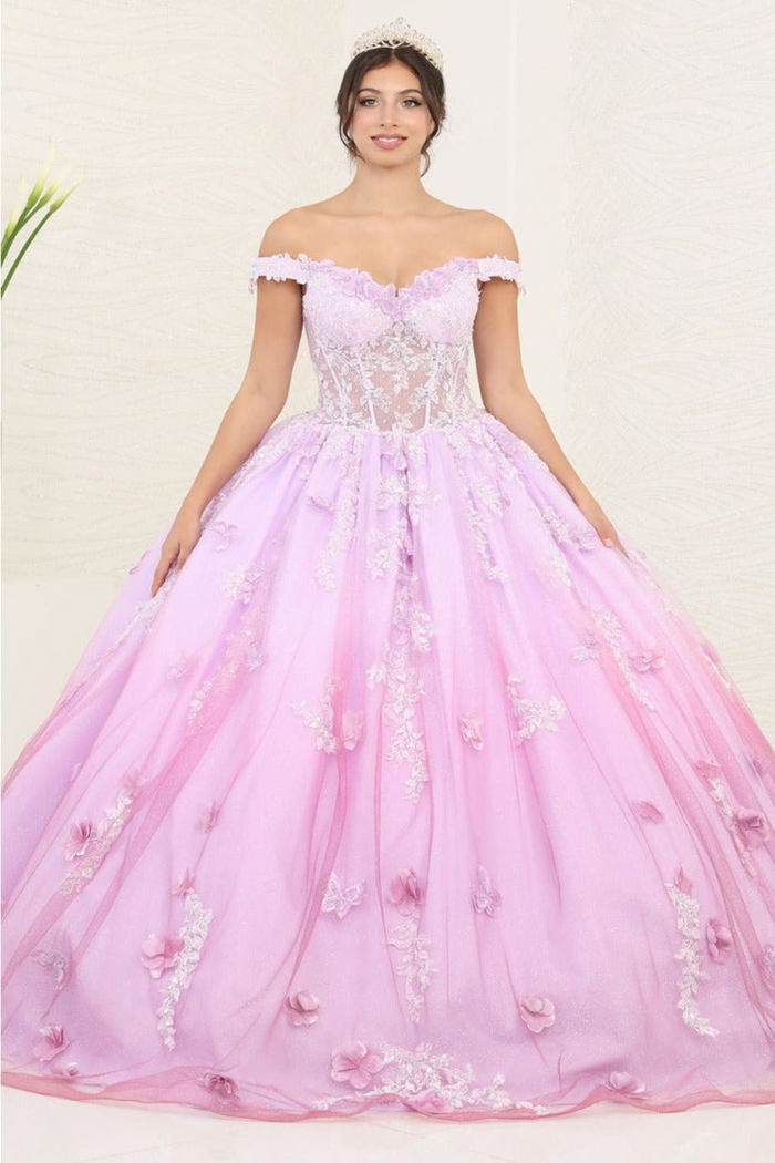 Layla K LK254 Off-Shoulder Glitter Embellished Lilac Quince Gown - LILAC / 4 - Dress