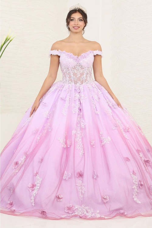 Layla K LK254 Off-Shoulder Glitter Embellished Lilac Quince Gown - LILAC / 4 - Dress