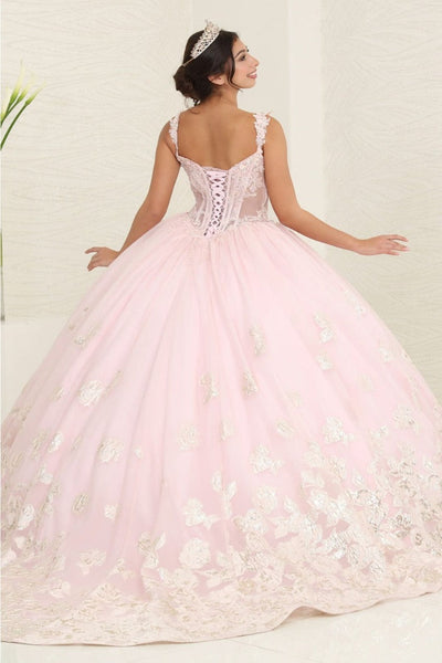 Layla K LK256 Sheer Bodice Floral Sleeveless Blush Quinceanera Gown - Dress