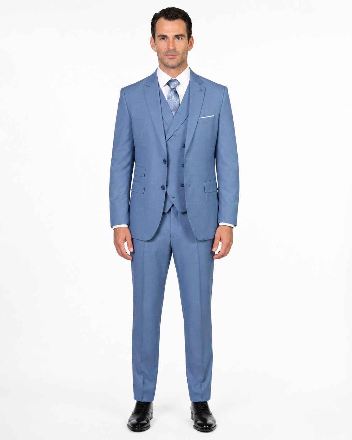 Men's Steel Blue Double Breasted Wool Suit