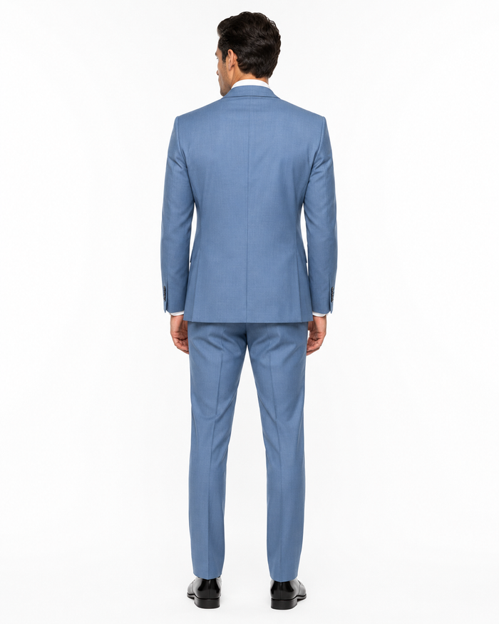 Men's Steel Blue Double Breasted Wool Suit