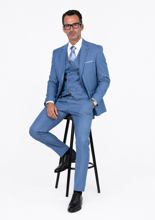 Men's Steel Blue Double Breasted Wool Suit