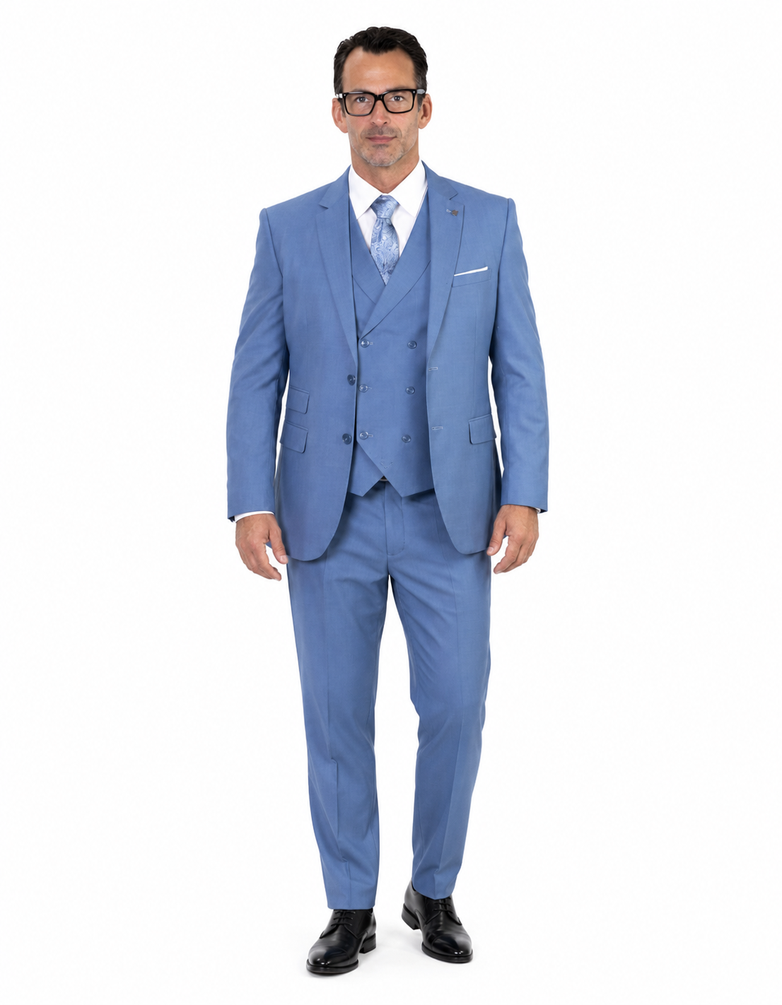 Men's Steel Blue Double Breasted Wool Suit