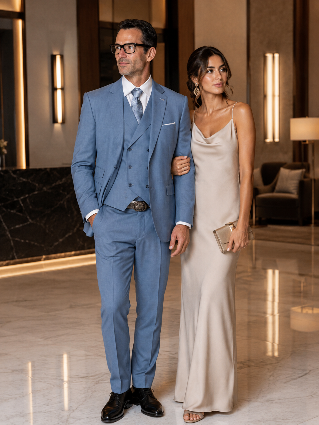 Men's Steel Blue Double Breasted Wool Suit
