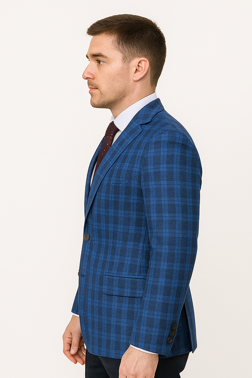 Left Side Blue Plaid Blazer