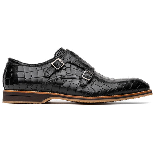 Zelli Legerra Hand Burnished Crocodile Print Monk Strap in Black
