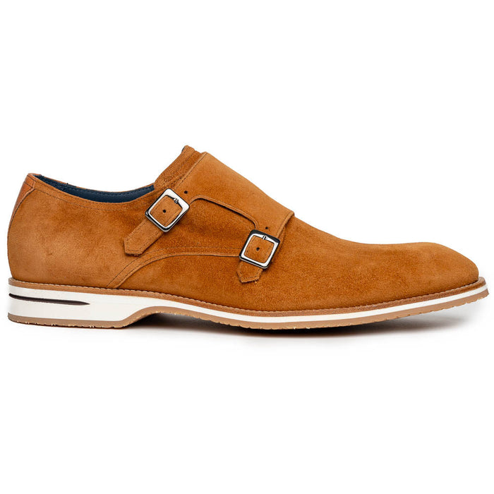 Zelli Legerra Contemporary Suede Monk Strap Dress Shoes in Cognac